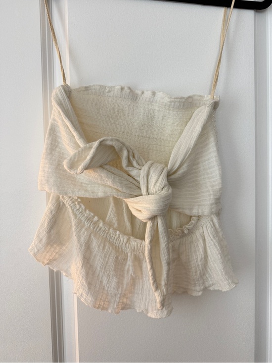 Free People Tops - Free People Cream Knot-Front Gauze Strapless Top